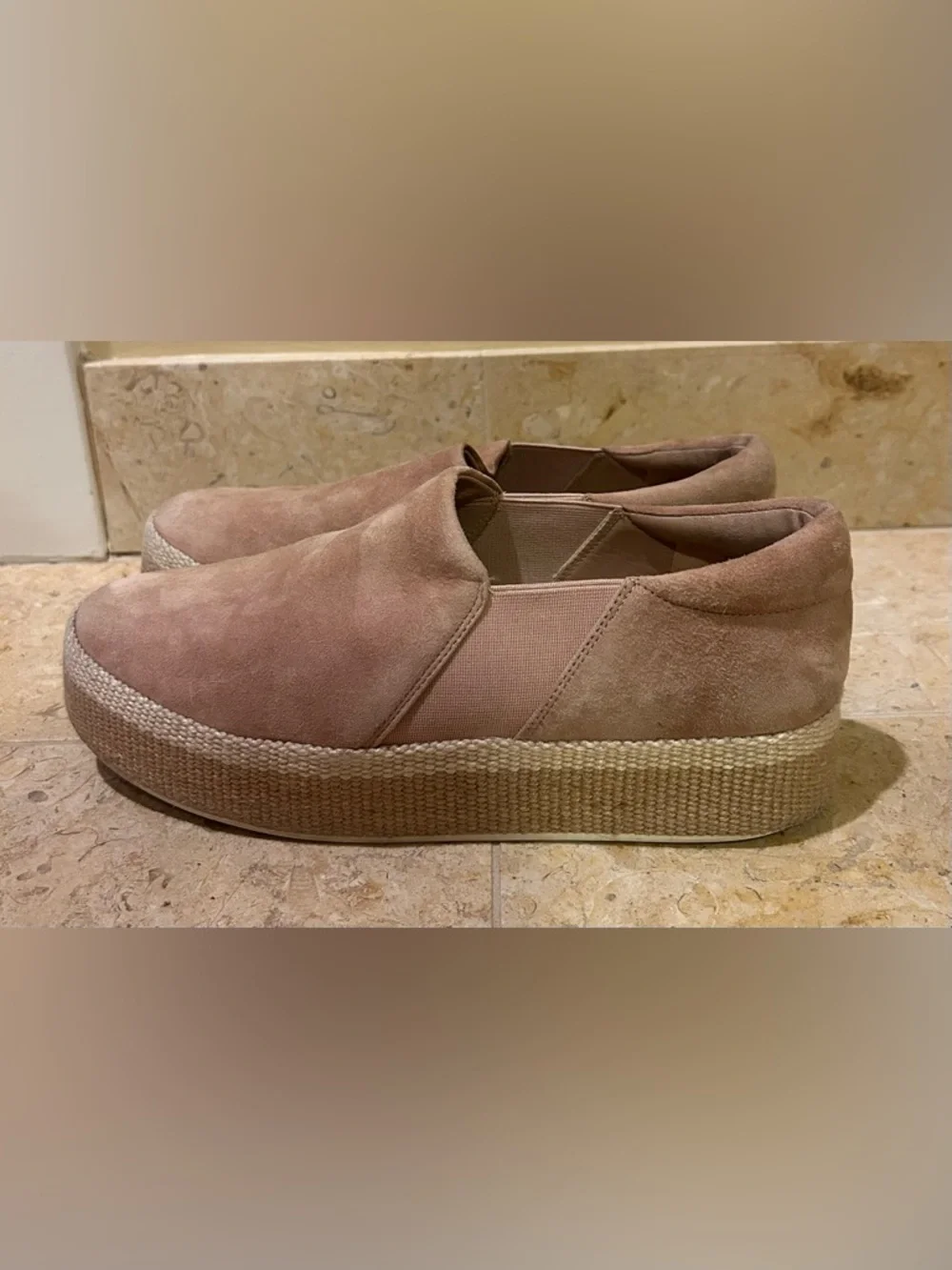 Vince Suede Platform Slip-On Sneakers Cream/Nude Espadrille Sole Size 8